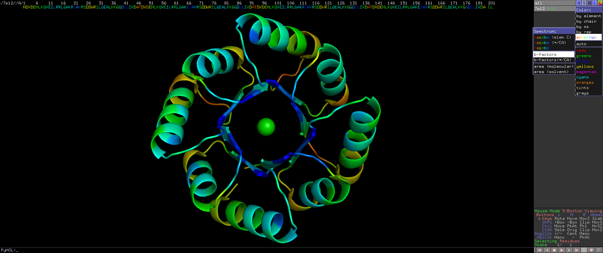 Coloring a de novo designed TIM barrel with a salt-bridge cluster (7P12).